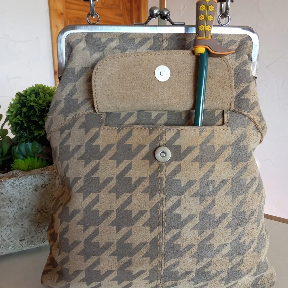 Fossil, Houndstooth, Kiss-lock Frame Satchel